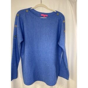 Lilly Pulitzer Sweater Womens M Blue Button Shoulder Pullover Preppy Palm Beach